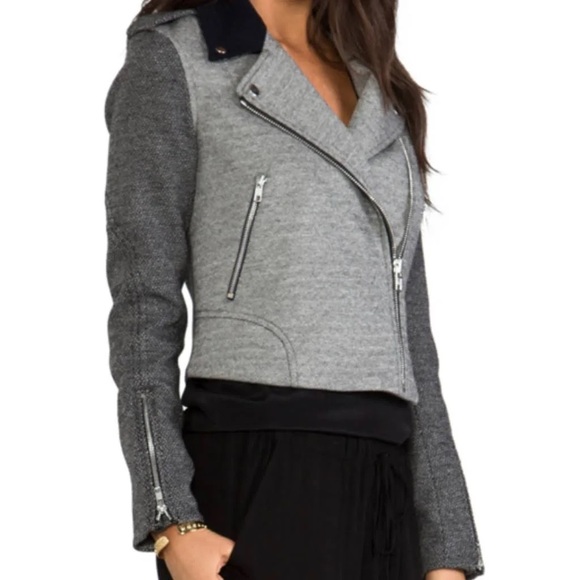 BNWOT Theory Adashi K Wool Moto Jacket in Black/White/Navy (Sz M) (REVOLVE,$265) - Picture 2 of 14